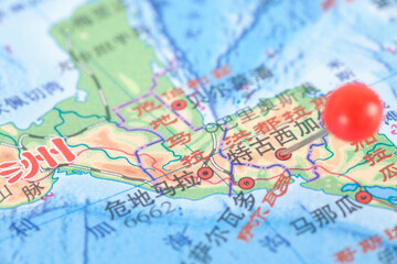 Pushpins mark the location of Tegucigalpa, the capital of Honduras, on the map