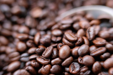 Close up coffee beans background and texture 