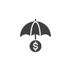 Money protection vector icon. filled flat sign for mobile concept and web design. Umbrella and dollar money glyph icon. Symbol, logo illustration. Vector graphics