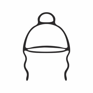 Doodle hat for a child isolated on a white background. Illustration of a headdress. Drawing of outerwear for children. Black hand-drawn sketch. Icons for an online children's clothing store.