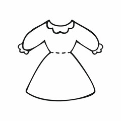 Elegant dress for girls, girls, women, hand-drawn. Isolated vector Doodle illustration of women's clothing on a white background. Black outline sketch of a maid's dress. 