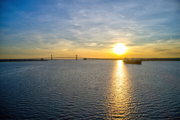 Aerial View of a Sunset on the Delaware River