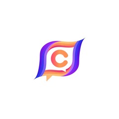 c letter abstract colorful on rectangle chat icon logo