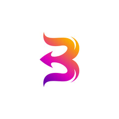 letter B with arrow and fire logo design