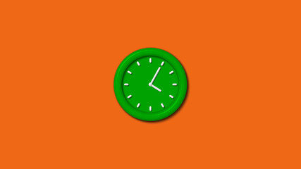 Amazing green color 3d wall clock isolated on brown background,12 hours clock isolated,3d wall clock