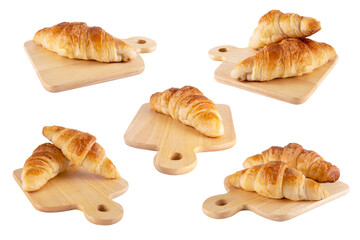 croissant recipe on wooden plate isolated over white background