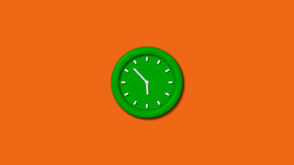 Amazing green color 3d wall clock isolated on brown background,12 hours clock isolated,3d wall clock