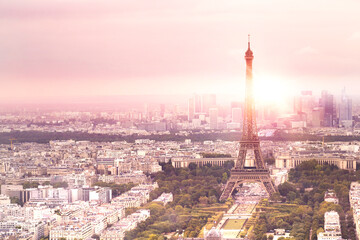 Sunset Eiffel tower and Paris city view form Triumph Arc.