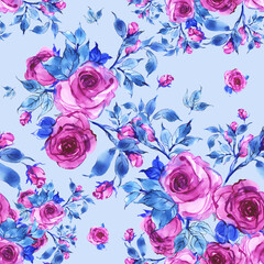 Seamless pattern watercolor soft lilac roses