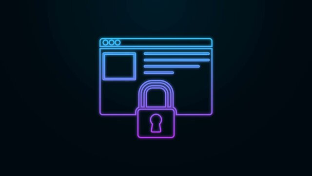 Glowing neon line Secure your site with HTTPS, SSL icon isolated on black background. Internet communication protocol. 4K Video motion graphic animation