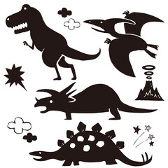 ゆるい恐竜のシルエットのイラストセット © Tabata Art Studio