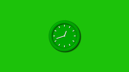 Amazing green color 3d wall clock isolated on green background,3d wall clock