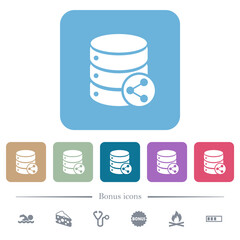 Database table relations flat icons on color rounded square backgrounds