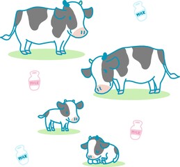 かわいい牛の家族が仲良くしている