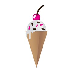 Ice cream cone with sprinkles and cherry toppings