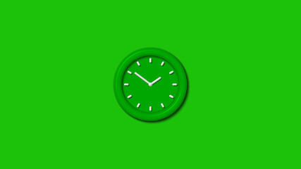 Amazing green color 3d wall clock isolated on green background,3d wall clock