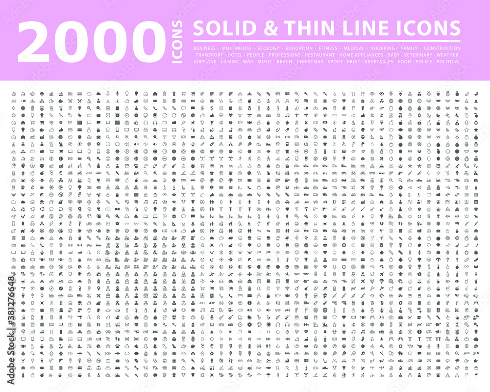 Poster set of 2000 high quality thin line icons . isolated vector elements