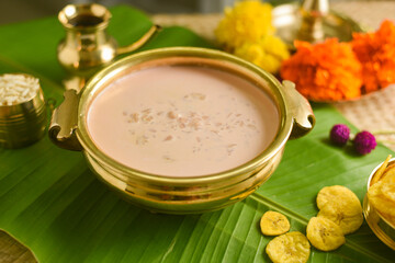 Onam sadhya sweet palada payasam or semiya dal kheer dessert Kerala, South India. Indian mithai   Delicious festival sweet dish for Onam, Vishu, Deepawali, sweet food made of condensed milk