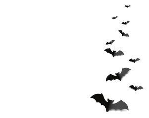 Black Bats Isolated White Background With Gradient Mesh, Vector Illustration