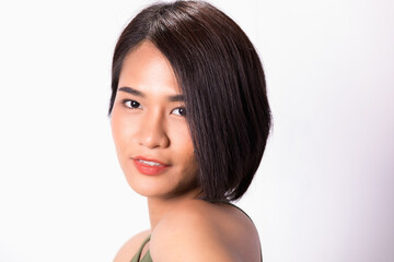 Fototapeta premium Attractive asian woman skin care image on white background