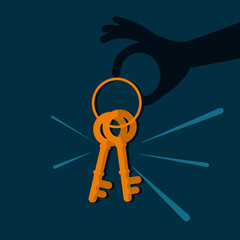 The shadow of a man holding a keychain. vector illustration.