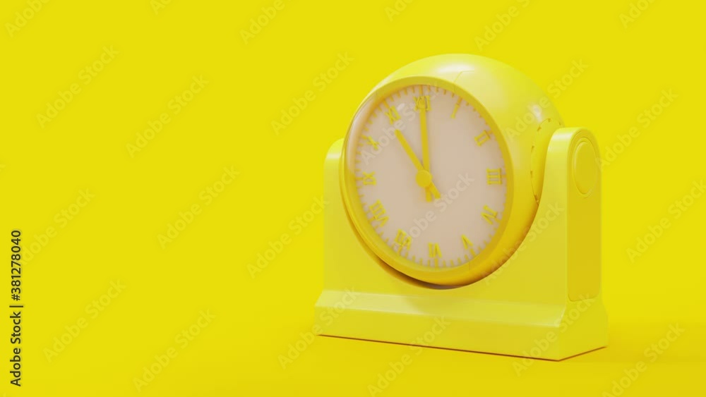 Poster yellow clock and copy space for your text. minimal idea concept, 3d render.