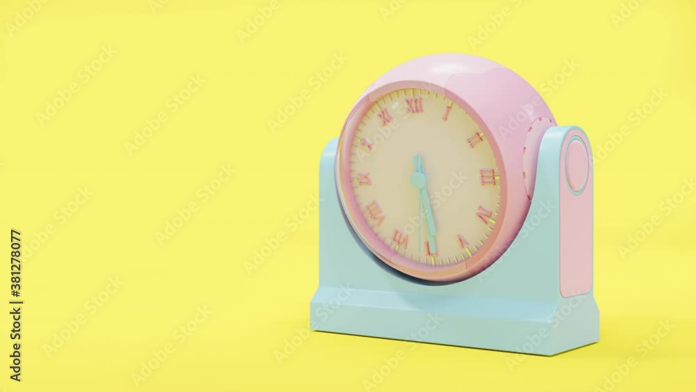 Poster pink and blue clock with copy space for your text. 3d render.
