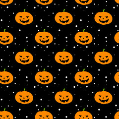 Halloween seamless pattern. Pumpkin on black background. Halloween concept