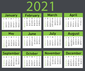 Calendar for 2021 vector illustration