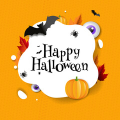 Naklejka premium Happy Halloween Postcard With Bats And Pumpkins With Gradient Mesh, Vector Illustration