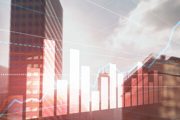 3D Graph and Lines. Hong Kong Blurred Background. For your business project.