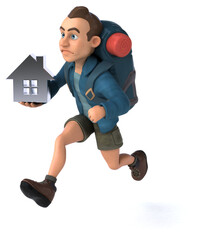 Fun illustration of a 3D cartoon backpacker