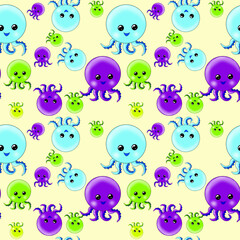 A creative composition consisting of marine life. Children's toy. Resource for printing on paper or fabric, seamless background.