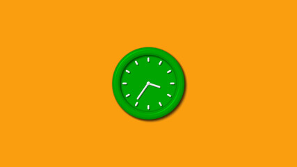 New green color 3d wall clock isolated on orange background,3d wall clock