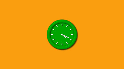 New green color 3d wall clock isolated on orange background,3d wall clock