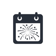 Fireworks on the calendar. Vector icon isolated on white background.