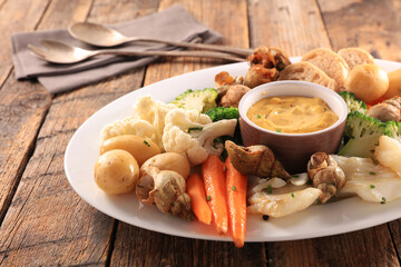 aioli or mayo with fresh vegetable and seafood