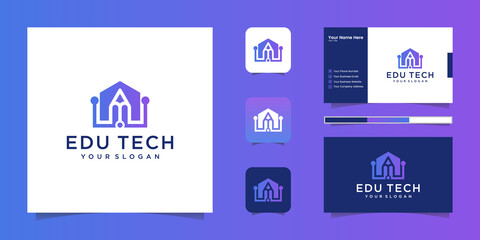 Pencil House Study Home technology Logo Design and business card