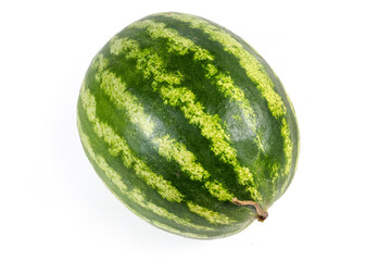 Whole striped watermelon on white background