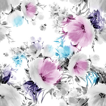 Seamless pattern watercolor flowers