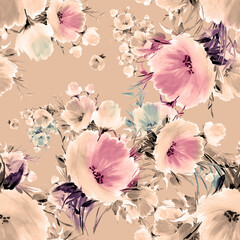 Fototapeta premium Seamless pattern watercolor flowers