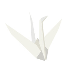 Origami white paper crane, vector illustration on white background