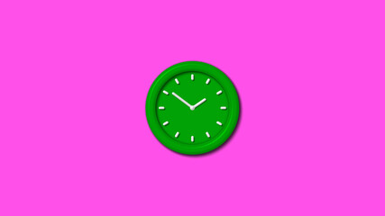 New green color 3d wall clock isolated on pink background,wall clock