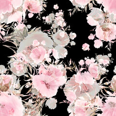 Seamless pattern watercolor flowers