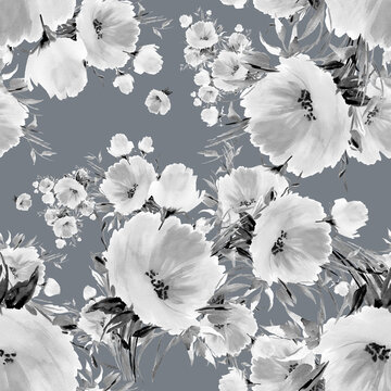 Seamless pattern watercolor flowers