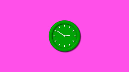 New green color 3d wall clock isolated on pink background,clock icon,wall clock