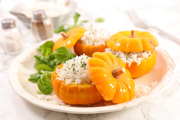 pumpkin with vegetarian stuffed and salad