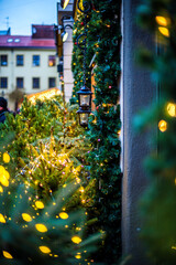 Christmas tree with lanterns illuminating the world composition of New Year's mood