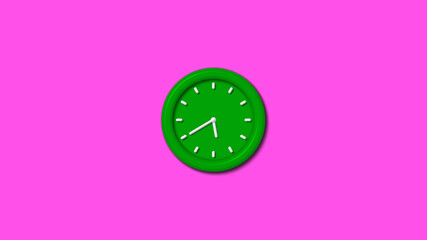 New green color 3d wall clock isolated on pink background,clock icon,wall clock