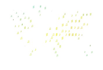 Light Green, Yellow vector texture with musical notes.